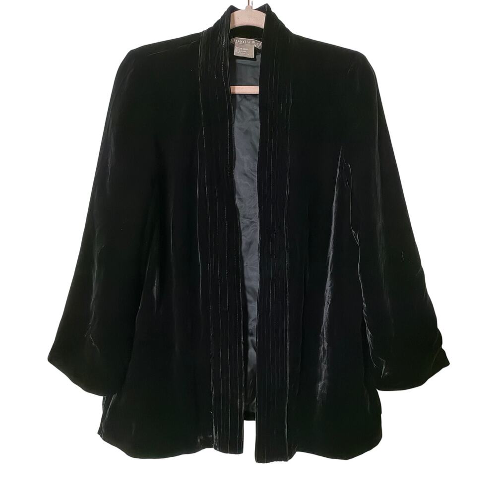 Md Isabella Bird Black Velvet Blazer Jacket Silk Blend Shawl Collar Quiet Luxury - Picture 2 of 6